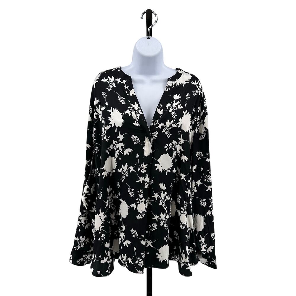 Lane Bryant V-Neck Popover Floral Blouse WMNS 22/24 Plus Relaxed Satin Business